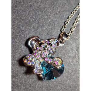 Silver tone koala bear with blue crystal heart necklace 20-21.5"